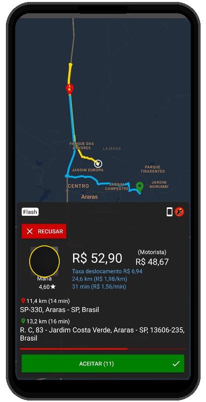 Solicitação real de corrida com a foto da passageira protegida