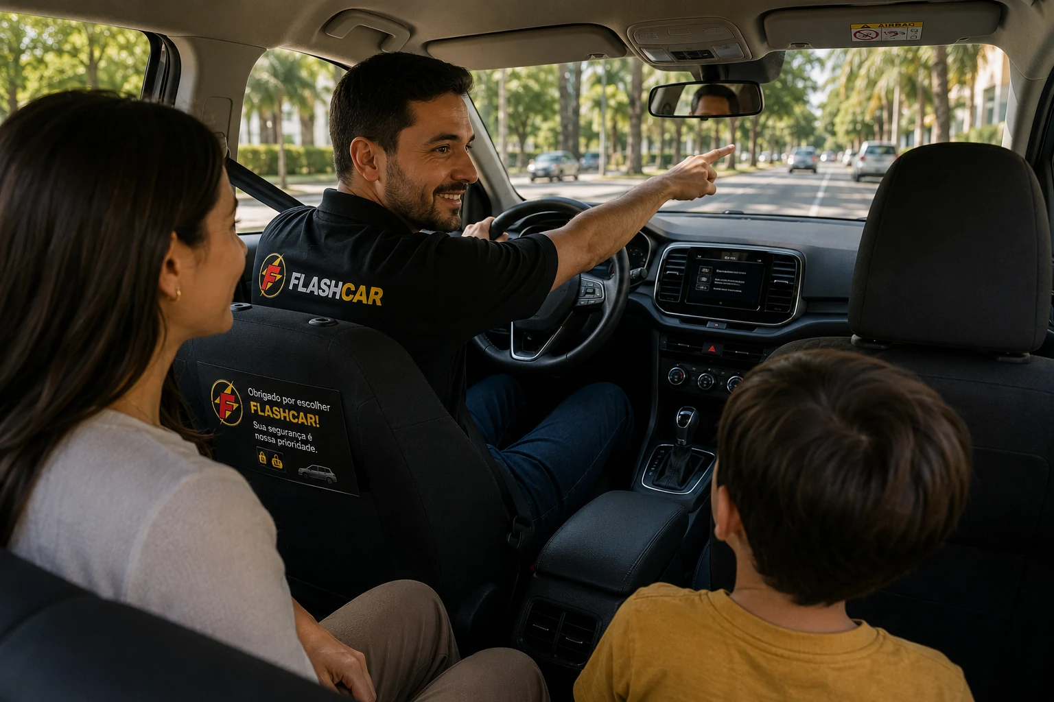 Família viajando com motorista da Flash Car